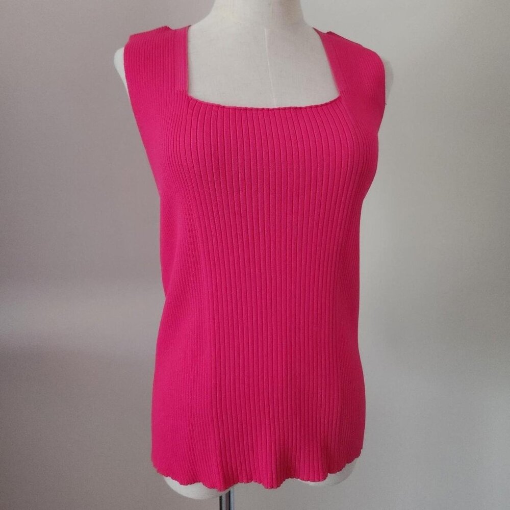 Patrizia Luca Pink Ribbed Knit Square Neck Shell Blouse. Size medium.